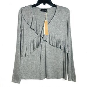 Mustard Seed Heather Gray Long Sleeve Ruffle Top
